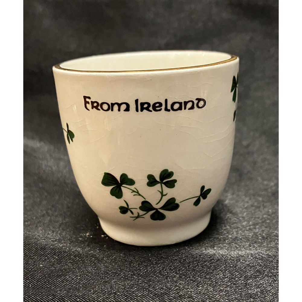 VTG Carrigaline Cork Ireland Gold Trim Lucky Irish Shamrock Souvenir Shot Glass